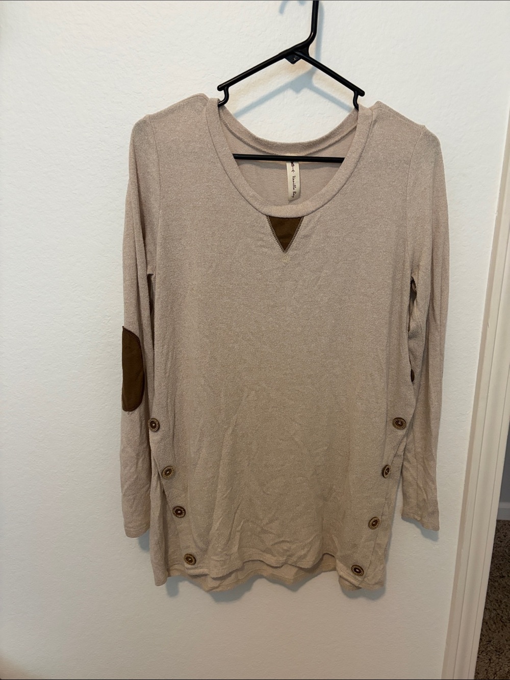 Vanilla Bay Beige Long Sleeve Tunic with Button Side Detail